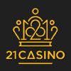 Golden crown logo of 21Casino with ace of clubs