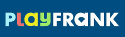 Playfrank casino logo in playful colors on a navy blue background